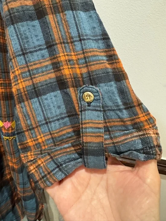 Calessa Embroidered Top Tunic XL rolled sleeve pockets - Picture 2 of 10